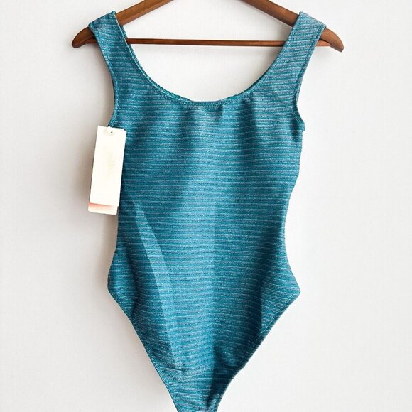 Gottex Teal Lurex Sparkly Detail Classic One Piece Swimsuit 8 - Picture 4 of 5